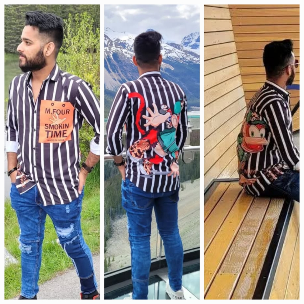Black and White Striped Men's Shirt